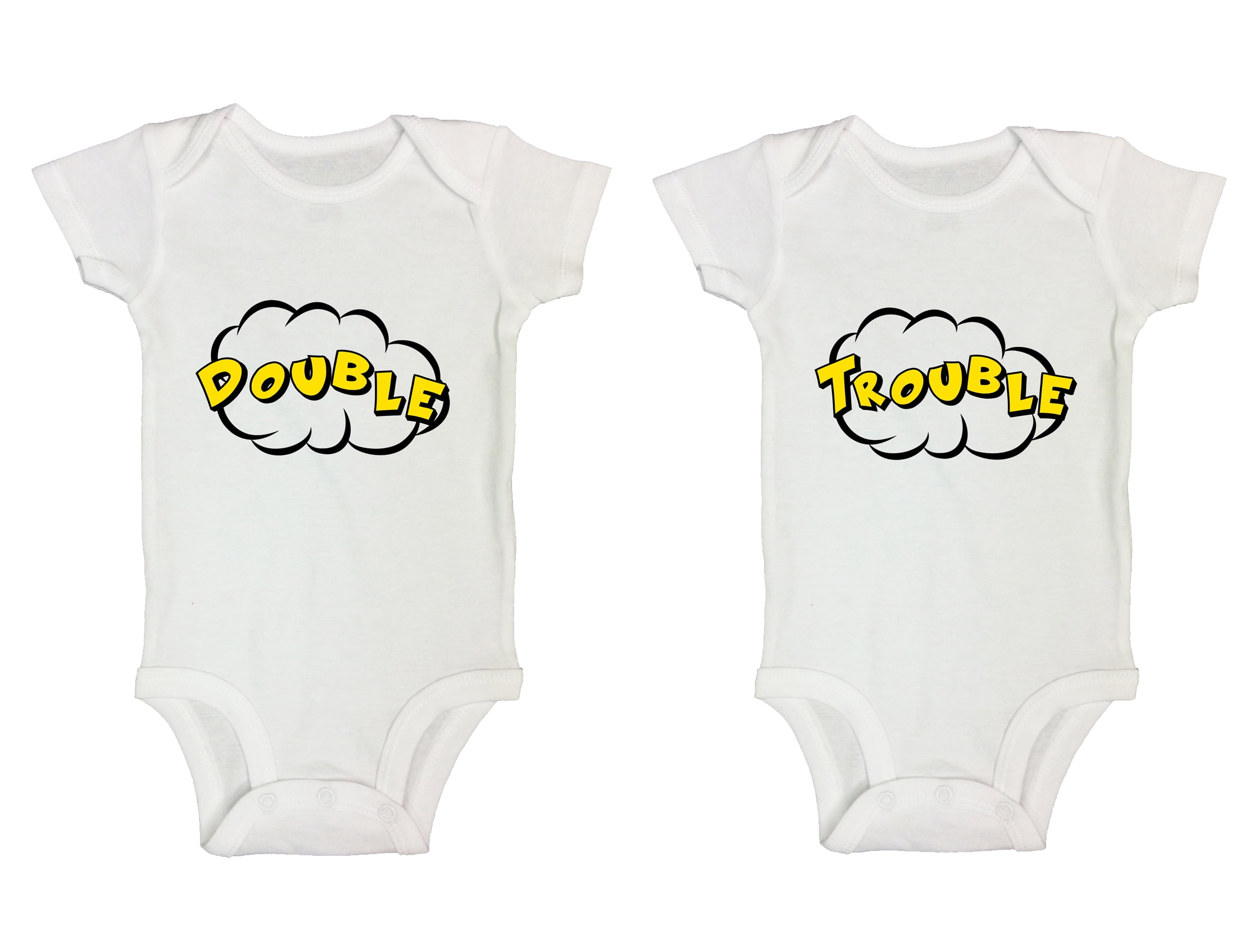 Funny Threadz Kids Double Trouble Boys Or Girls Twin Outfit Set Of 2 Onesie Shirt Funny Threadz Kids 6 9 Months White Walmart Com Walmart Com