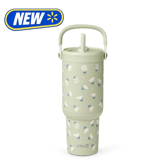 Ello Oasis Go 24oz Stainless Steel Tumbler, Green Daisies