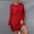 thumbnail image 6 of qelini Winter Dresses for Women Fleece Long Sleeve Solid Crewneck Mini Bodycon Dress Casual Elegant Dresses, 6 of 8
