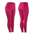 thumbnail image 2 of Women Yoga Pants with Pockets, High Waisted Solid Stretch Compression Sportswear Casual Running Jogging Leggings Trousers, Rose Red, L, 2 of 3