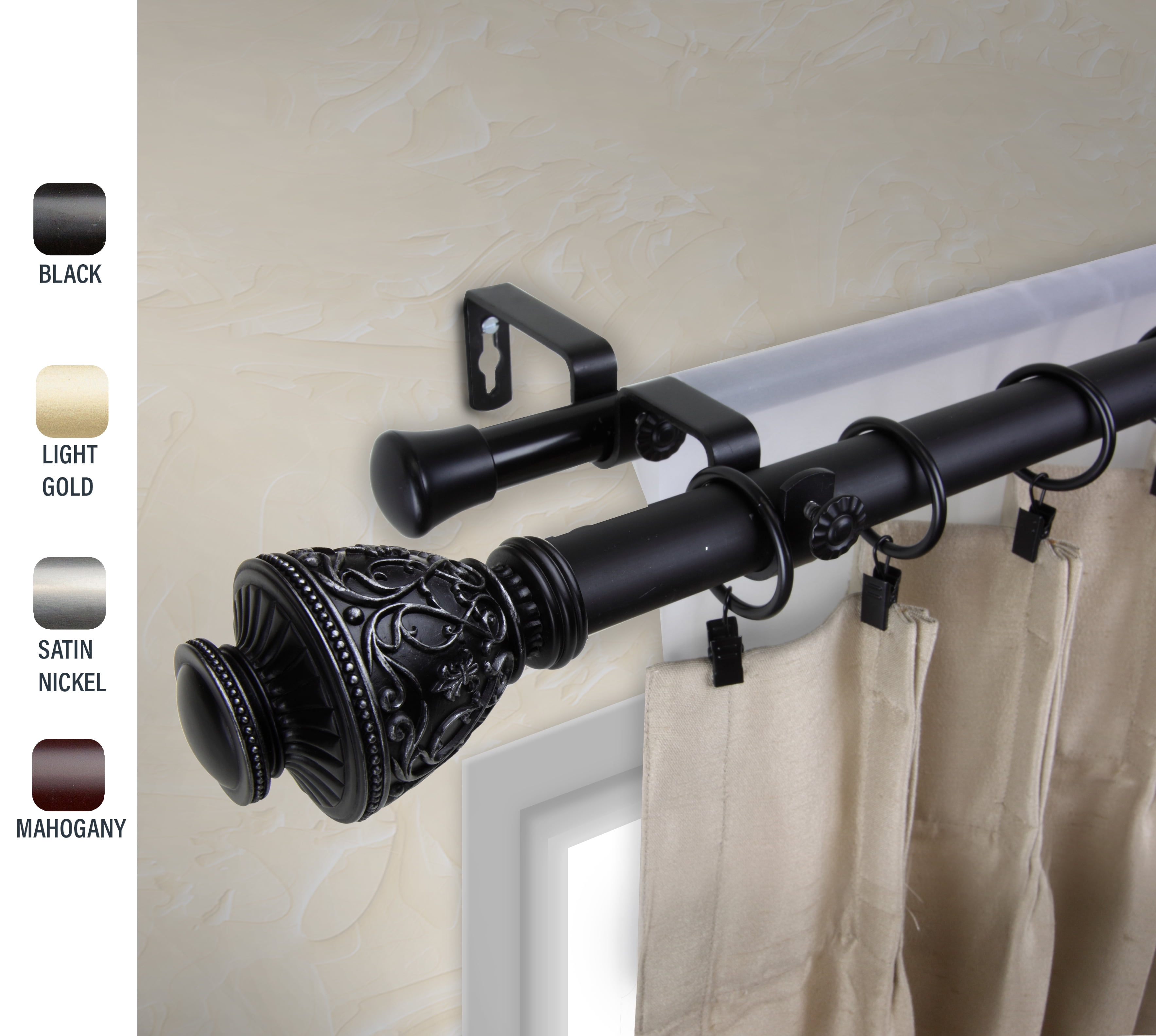 Rona 1" dia. Double Curtain Rod 2848 inches Black