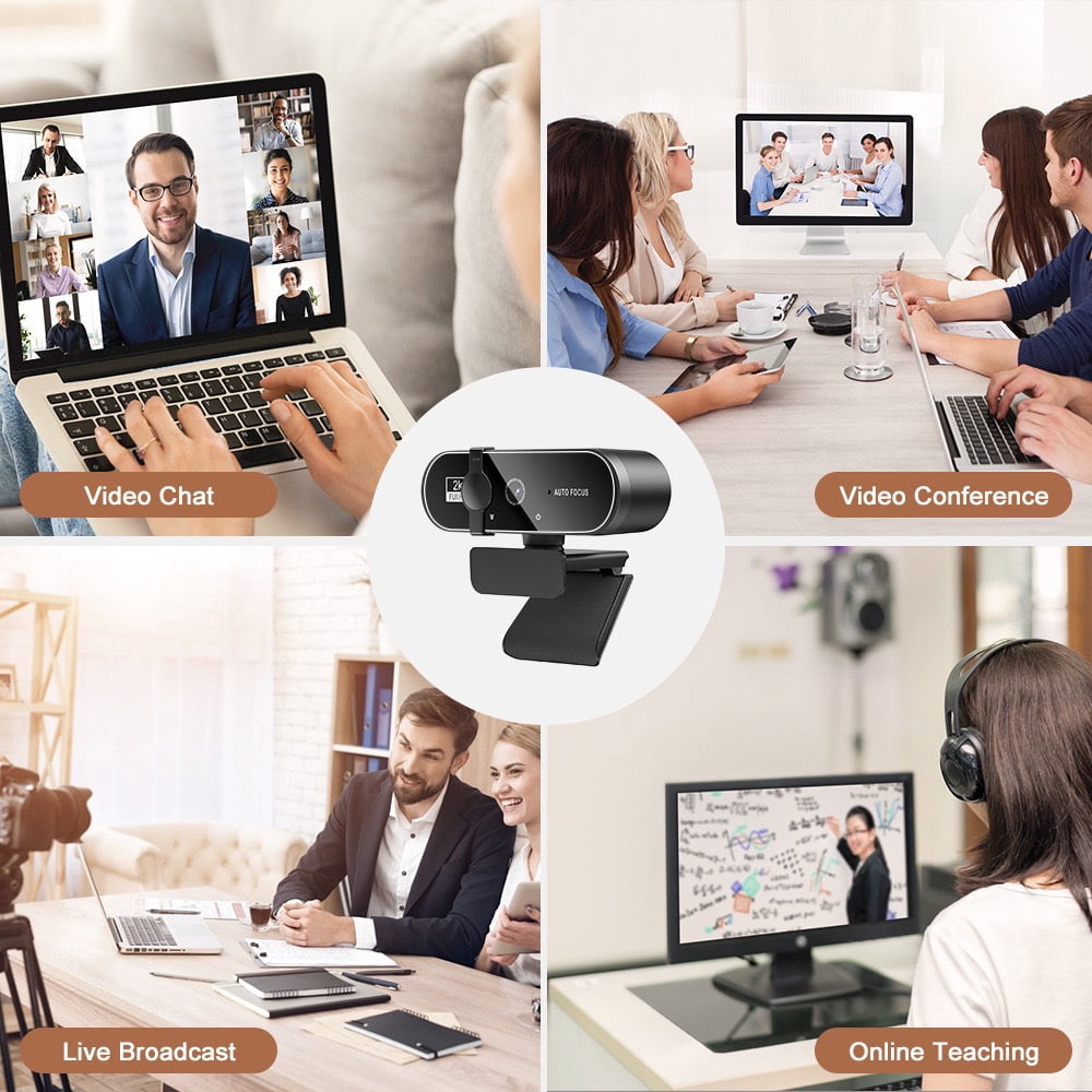 2K HD USB Webcam, Plug and Play Computer Camera for Online Classes Meetings Live Streaming Video Calling