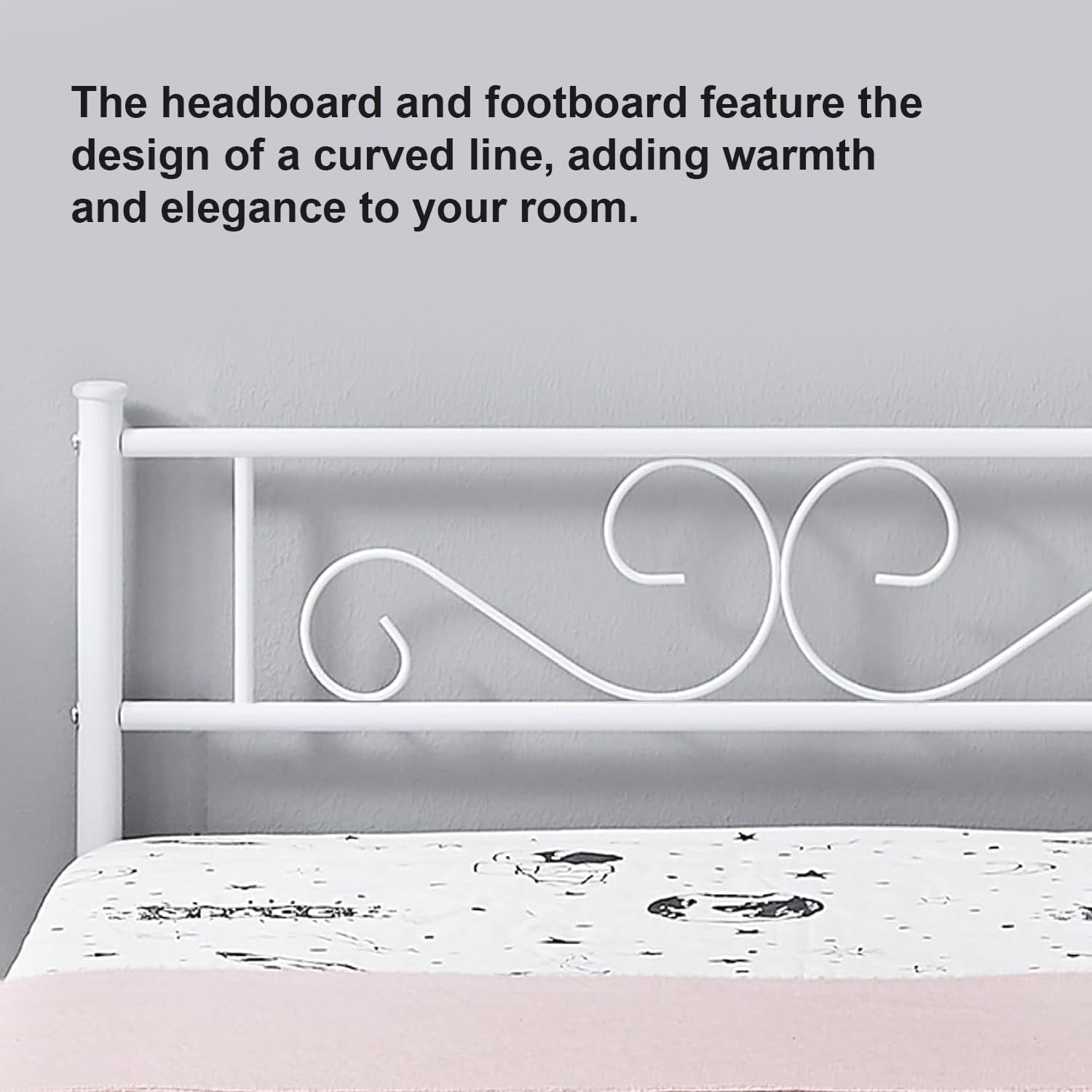 VECELO Full Size Bed Frame with Headboard, Metal Platform Bed Frame/Mattress Foundation, No Box Spring Needed, Easy Assembly, White