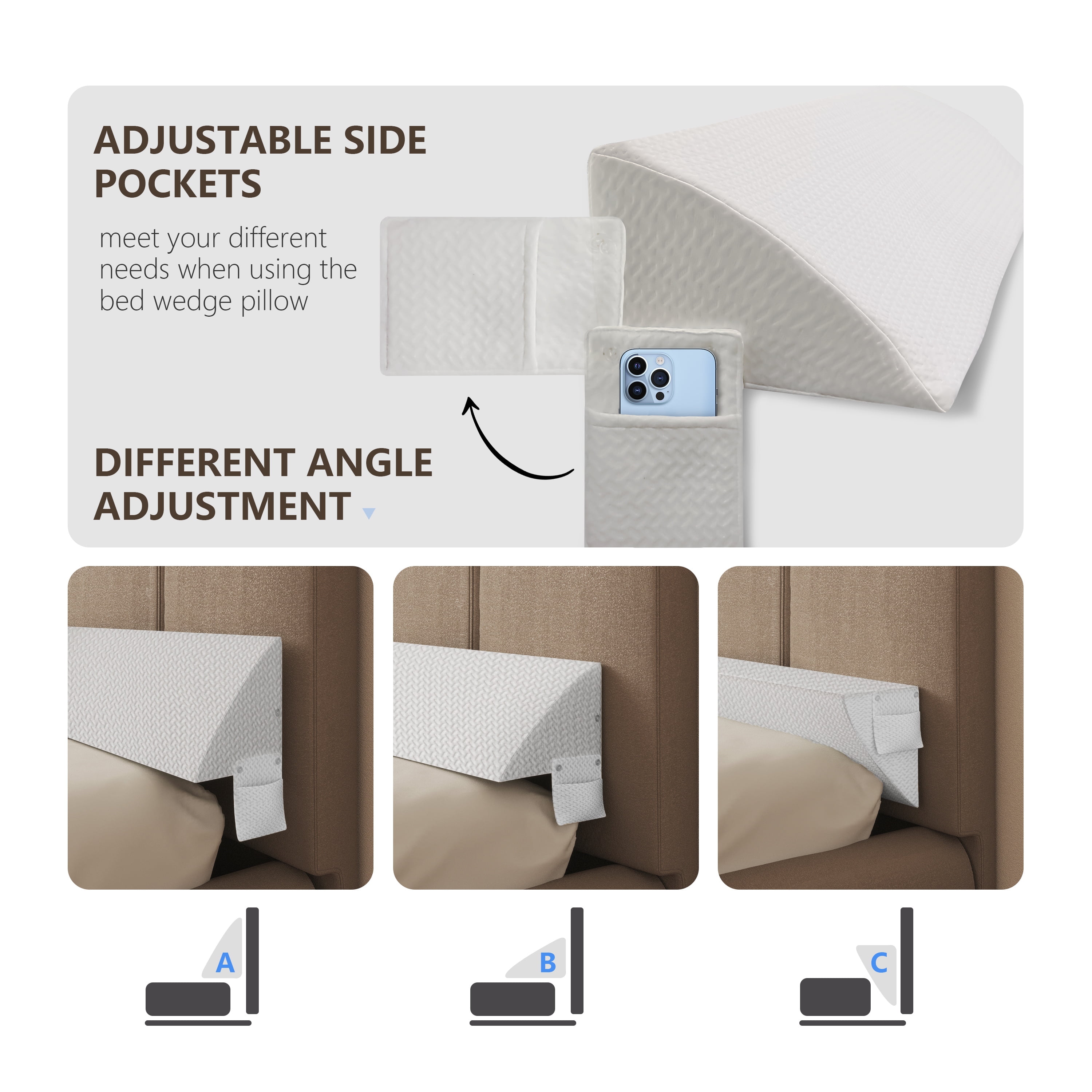 WOWMAX Bed Wedge Pillow for Headboard, Queen Size Wedge Pillow Headboard, Bed Gap Filler for Bed, Triangle Pillow Wedge, Mattress Gap Filler, Fill The Gap Between Your Headboard and Mattress, White