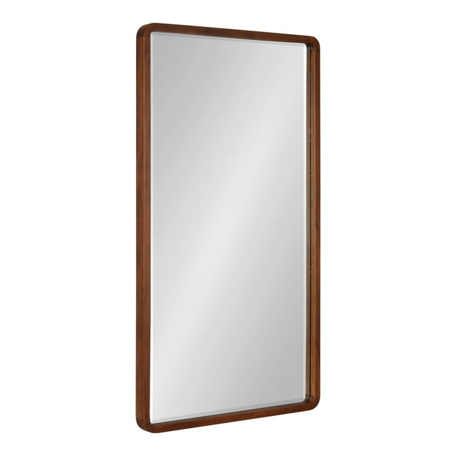 Kate and Laurel McLean Modern Wood Framed Rounded Rectangle Wall Mirror, 20 x 36, Walnut Brown, Decorative Round Rectangular Mirror for Contemporary Wall Decor