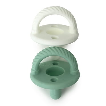Itzy Ritzy Sweetie Soother Pacifier Set of 2- Silicone Newborn Pacifiers with Collapsible Handle & Two Air Holes for Added Safety; Set of 2 in Green and White, Ages Newborn & Up