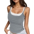 thumbnail image 2 of Cropped Tank Tops for Women Summer Layered Look Spaghetti Strap Slim Fitted Padded Camisole Y2k Going out Tops, 2 of 8
