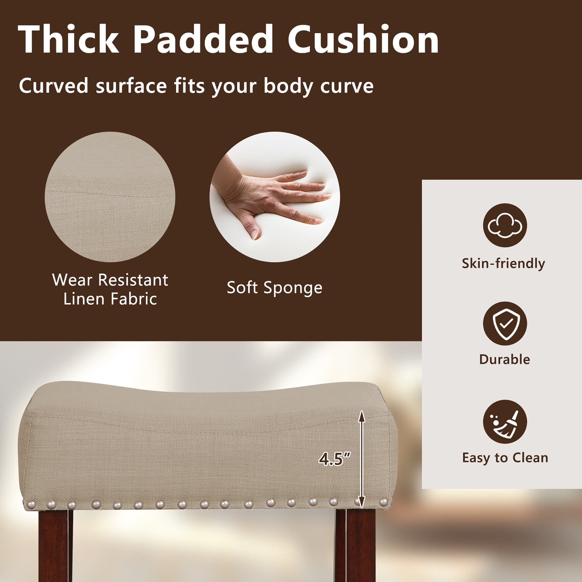 Costway Saddle Seat Backless Bar Stools, Beige (Set of 2)