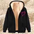 thumbnail image 2 of BiZtdJrK Womens Zip Up Hoodies Warm Fleece Lined Sweatshirt Jackets 2025 Trendy Heart Printed Hooded Coat with Pockets Fall Clothes Today's Lightning Sales Black L, 2 of 5