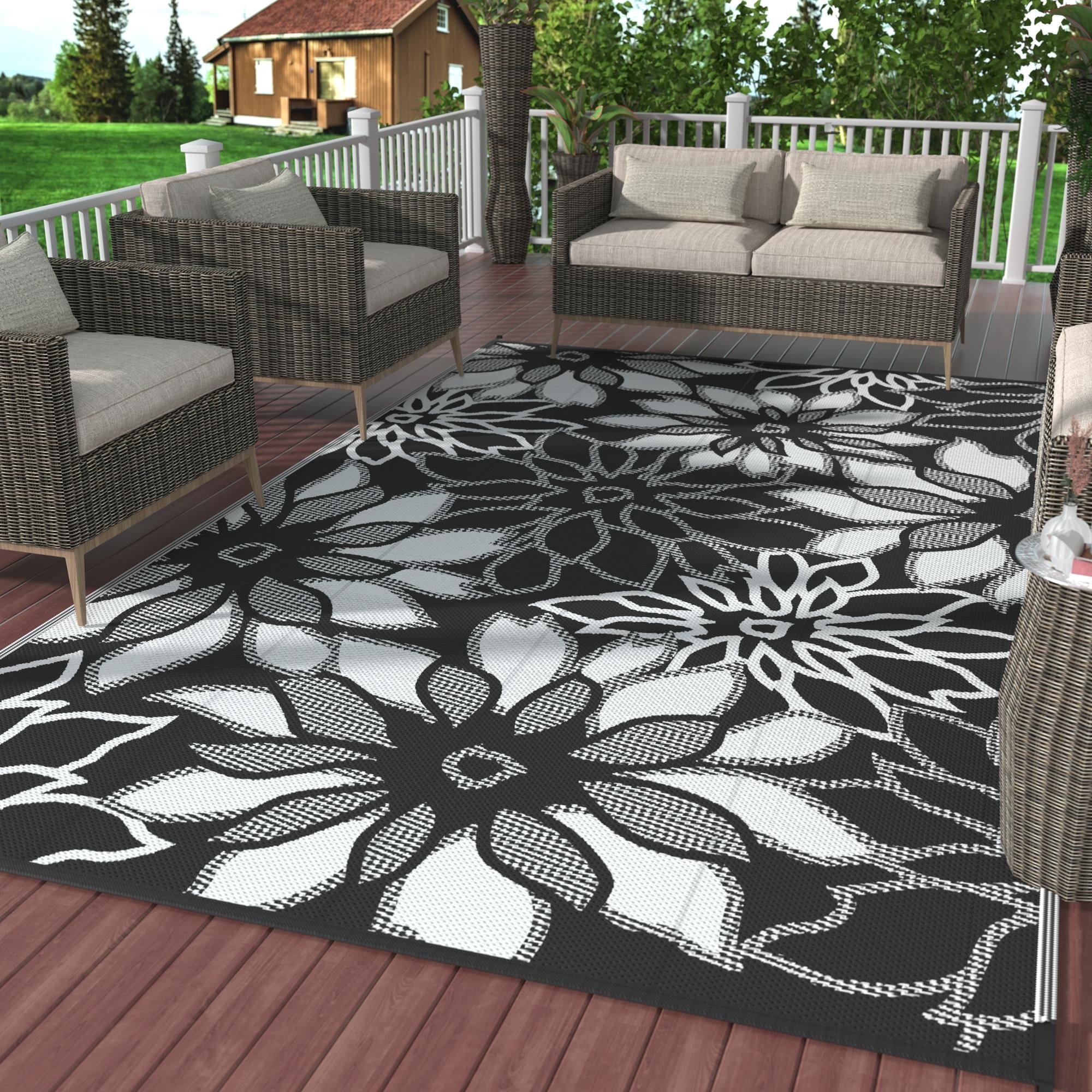 KUETH 5'x 8' Outdoor Waterproof Rug Plastic Floral Mat Easy cleaning Durable Fashion Recyclable Material