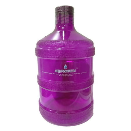 

1 Gallon BPA FREE Reusable Food Grade Safe Chemical Free Plastic Drinking Water Big Mouth Bottle Jug Container with Holder Drinking Canteen (Purple)