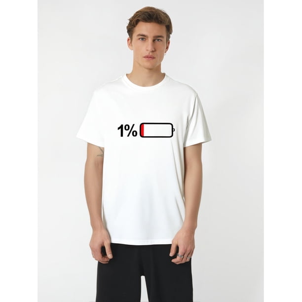 Camiseta informal ligeramente elástica con estampado "Batería baja" para hombre, ropa masculina de verano, camisetas informales