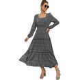thumbnail image 3 of Women's Long Sleeve Floral Print Flared Flowy Chiffon Maxi Dress, 3 of 6