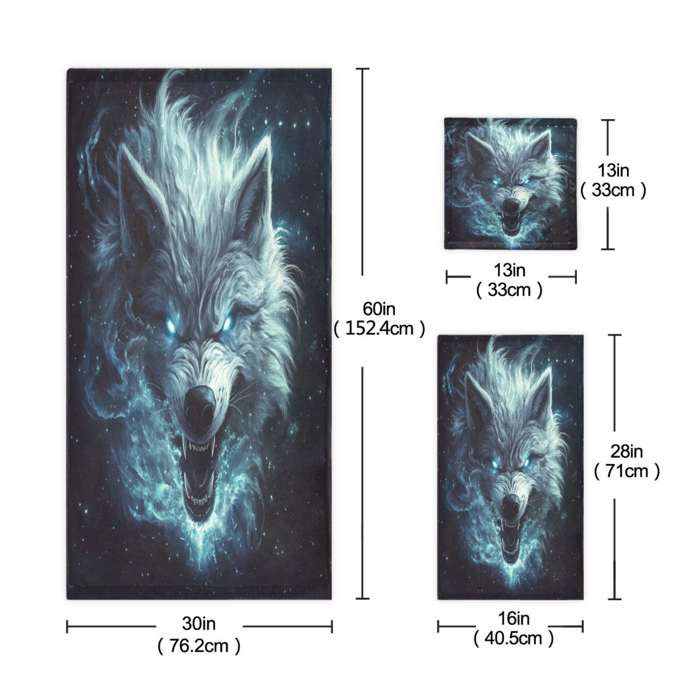 WOBOGO Show Ferocity Wolf Ultra Soft 3 Pack Cotton Towel Set Includes 60 x 30in Bath Towel 28 x 16in Face Towel and 13 x 13in Small Square Towel for Everyday Use Lightweight and Compact