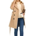 thumbnail image 3 of Trench Coat for Women - Double-Breasted Long Winter Faux Wool Coat Khaki S, 3 of 9