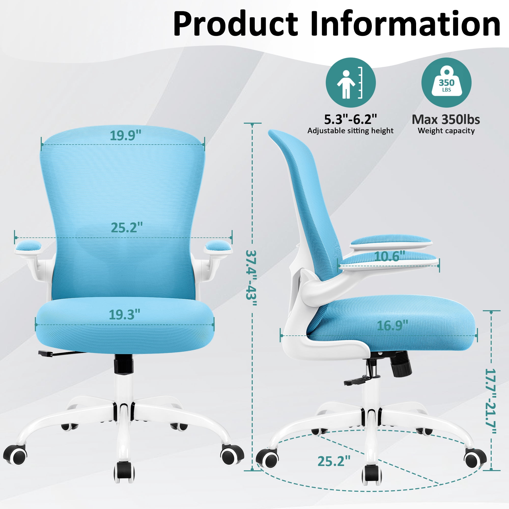 COOLHUT Office Chair, Ergonomic Desk Chair with Adjustable Lumbar Support, High Back Mesh Computer Chair with Flip-up Armrests-BIFMA Passed Task Chairs, Executive Chair for Home Office，Blue