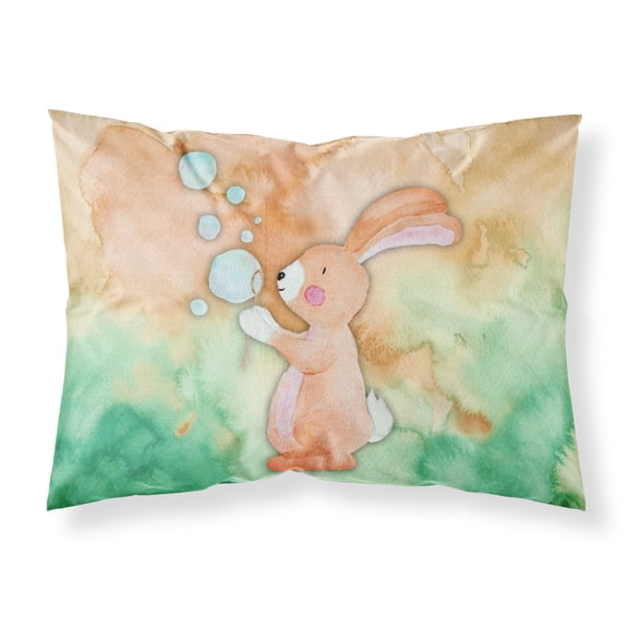 Rabbit and Bubbles Watercolor Fabric Standard Pillowcase