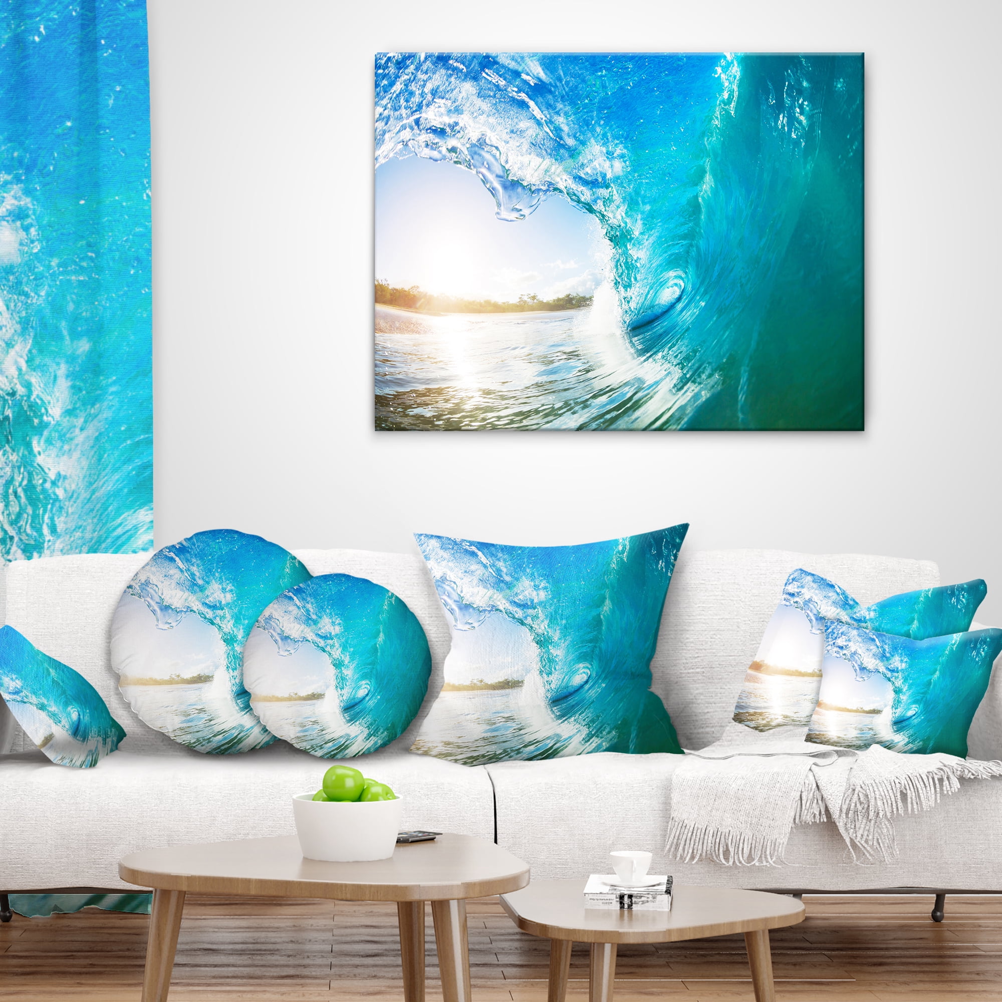 Designart Blue Waves Arch - Seascape Photography Throw Pillow - 12x20