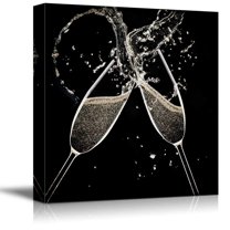 wall26 - Square Canvas Wall Art - Two Glasses with Wine Splash - Giclee Print Gallery Wrap Modern Home Art Ready to Hang - 16x16 inches
