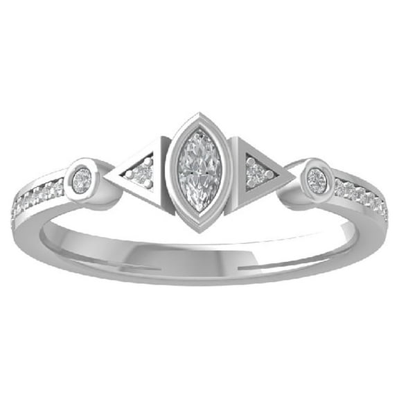 ARAIYA FINE JEWELRY 10K White Gold Round and Marquise-shape Diamond Wedding Band Ring (1/4 cttw, I-J Color, I2-I3 Clarity) Size 5