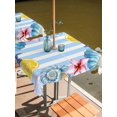 thumbnail image 2 of Outdoor Tablecloth with Umbrella Hole for Patio/Picnic/Party/Camping, Summer Ocean Waterproof Table Cloth Square Cover Washable, Sea Starfish Shell Flowers Lemon Blue Stripes (60"x 60"), 2 of 8