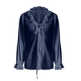 thumbnail image 4 of YVNAURA Womens V Neck Pleated Blouse Bell Sleeve Top For Women Long Sleeve Button Down Collared Shirt Office Work Business Casual Blouse Spring Fall, Navy,S, 4 of 5