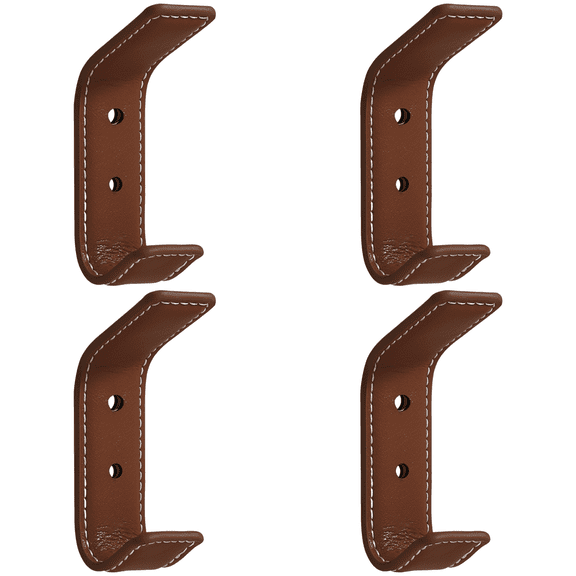 4 Pcs Brown Leather Coat Hooks, Retro Decorative Wall Hooks, Heavy Duty Robe Towel Hooks, 3.5 in / 9 cm Sturdy Hanging Hooks for Entryway, Closet, Bedroom, Bathroom