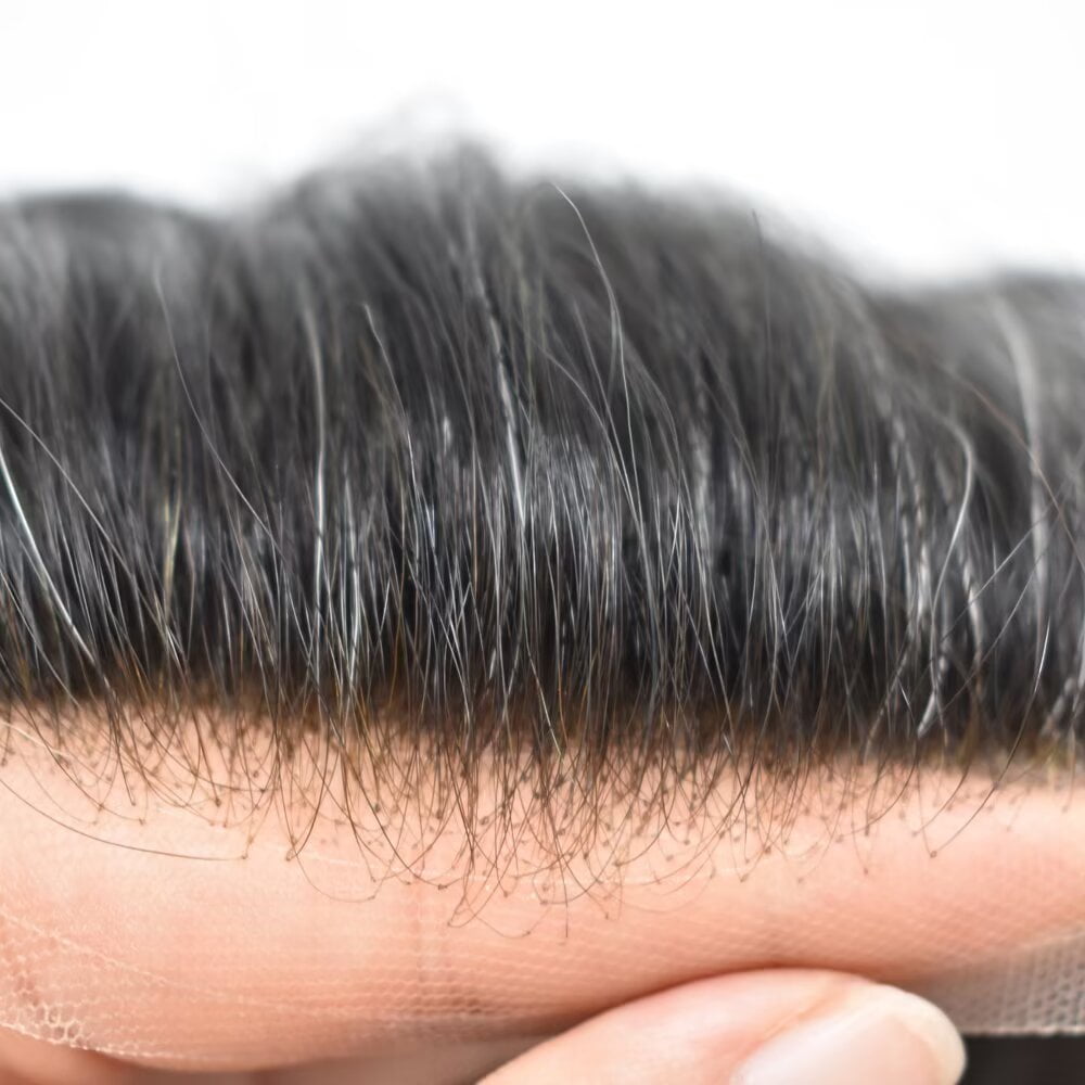 Mens Hairpiece Lyrical Hair Toupee for Men French Lace with PU Men's Toupee Black Brown Blonde Gray 7X10 #1B10