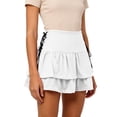 thumbnail image 5 of TaTaai Women's Solid High Waisted A-Line Mini Skirt Tiered Ruffle Tie Waist Double Layer Hem Vintage Style for Casual Summer Daily Wear Gift, 5 of 5