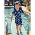 thumbnail image 3 of BemeyourBBs Toddler Baby Boy Shark One Piece Swimsuit with Sun Cap Infant Boys Bathing Suit Short Sleeve Rash Guard Shark Print Short Sleeve Zip Up Swimwear Summer Beachwear, 3 of 9