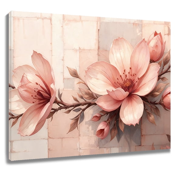 HVEST Pink Floral Wall Art Watercolor Flower Botanical Canvas Wall Art Retro Elegant Flower Framed Wall Decor for Living Room Bedroom Home, 10 X 8 inches