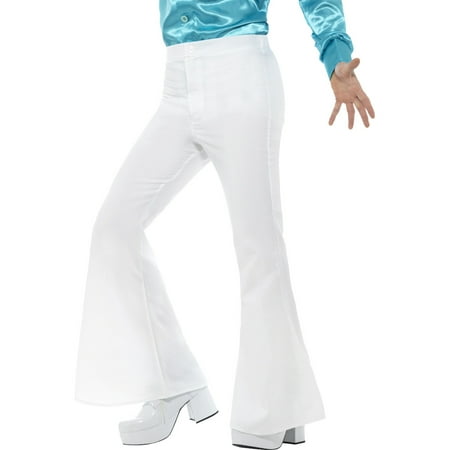 Mens 70s Groovy Disco Fever Flared White Pants Costume