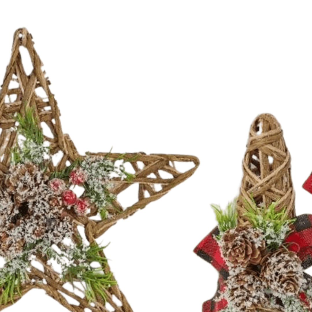 3pc Mixed Rustic Jute Woven Trees and Star Ornament Set - for Christmas Decor - Factory Direct Craft