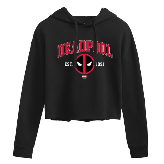 Marvel - Deadpool Collegiate - Juniors Cropped Long Sleeve Fleece Hoodie