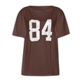 thumbnail image 4 of Women's Off Shoulder Tee with Number Print , Slouchy Neck Short Sleeve Top, Casual Loose Fit T Shirt, 4 of 5