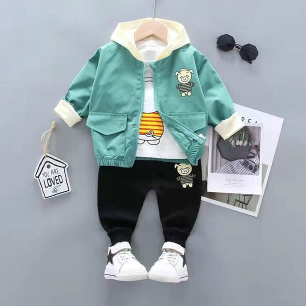 3PCS Baby Boys Conjuntos de ropa Ropa para niños Chaquetas para niñas Abrigo + Niños Camiseta de manga larga + Pantalones deportivos Trajes Pantalones para niños pequeños80-S (65-75 CM) Gao Jinjia LED
