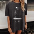 thumbnail image 4 of Moda Mujer Damas Cayó Hombro Mangas Impresión suelta Manga corta Top Pullover Tops Pompotops hfajkhk139526, 4 of 8