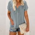 thumbnail image 2 of asdoklhq Juniors Plus Tops & T-Shirts,Women Solid V-Neck Lace Crochet Eyelet Short Sleeve Casual Shirts Blouses Tops, 2 of 5