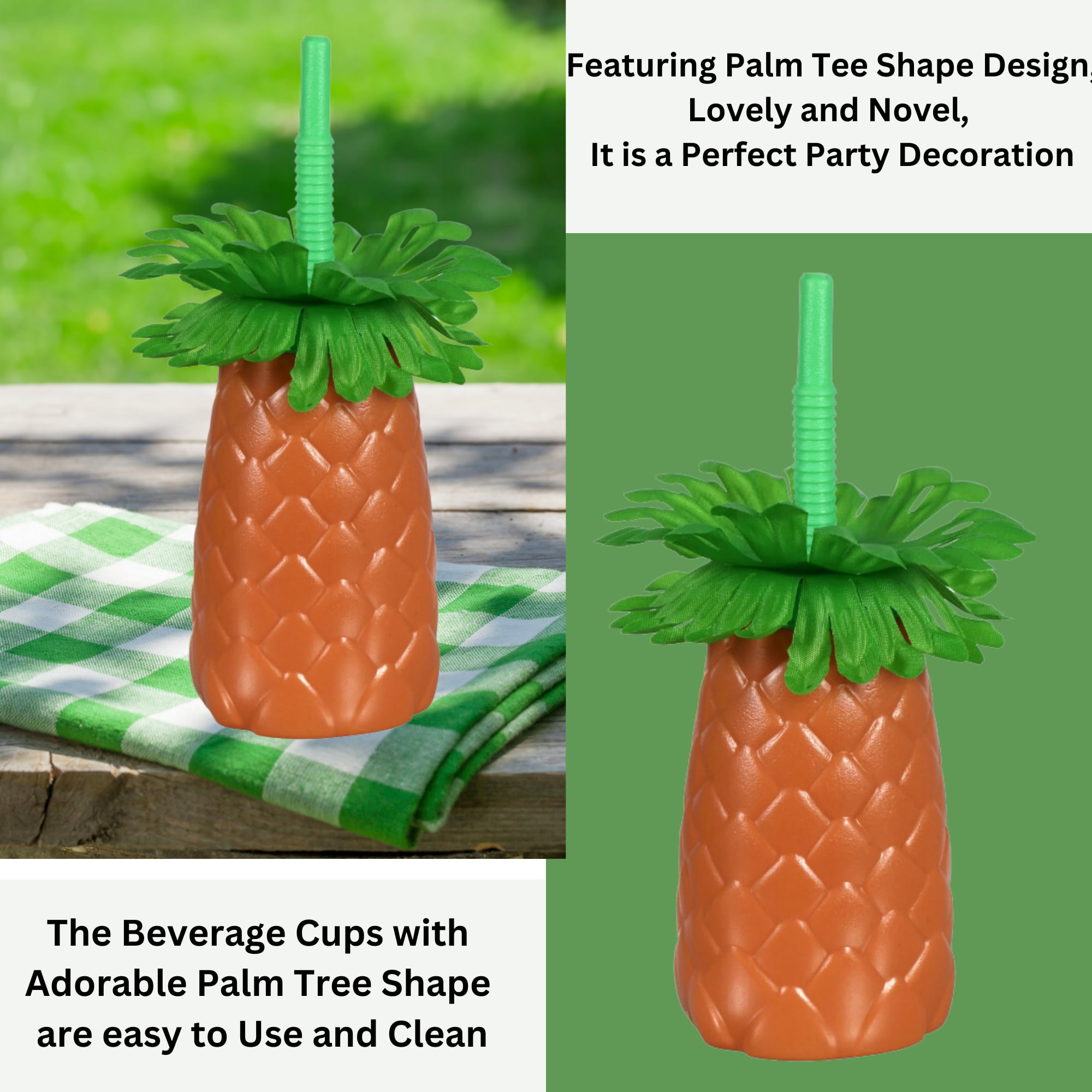 Palm Tree Yard Cup - 17 oz. (Box of 54 Cups) - Clear Cup with Yellow Palm Lids and Straws