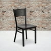 Flash Furniture HERCULES Series Black Grid Back Metal Restaurant Chair - Mahogany Wood Seat