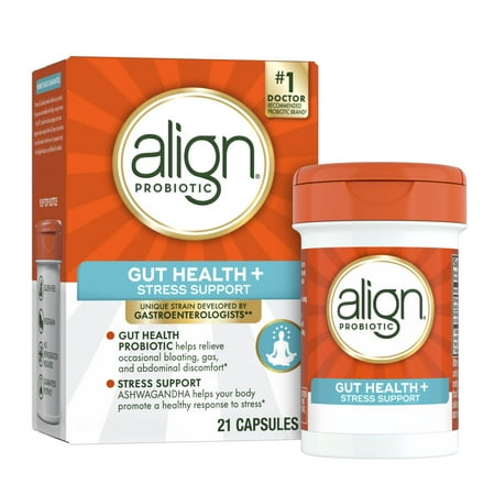 Align Probiotic Capsules, Digestive Health De-Stress & Ashwagandha, Dietary Supplement, Unisex, 21 Capsules