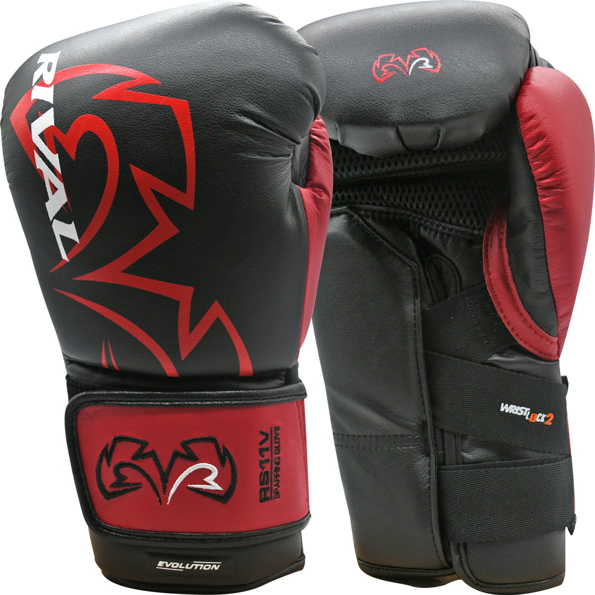 Black/Red Rival Boxing RS11V Evolution Hook and Loop Sparring Gloves 