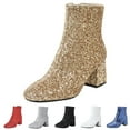 thumbnail image 5 of Women's And Winter Sequins Thick High Heels Zippered Short Boots Boots Bare Boots, 5 of 8