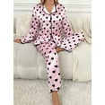 thumbnail image 5 of Musuos Women's Satin Pajama Set Long Sleeve Lapel Neck Button Down Tops + Elastic Waist Pants 2 Piece Heart Print Sleepwear, 5 of 9