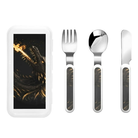 

Matuu Black And Gold Fire Dragon for Stainless Steel Kids Cutlery and Toddler Flatware Kids Utensil Set includes Knives Forks Spoons Ideal for Home and Preschools