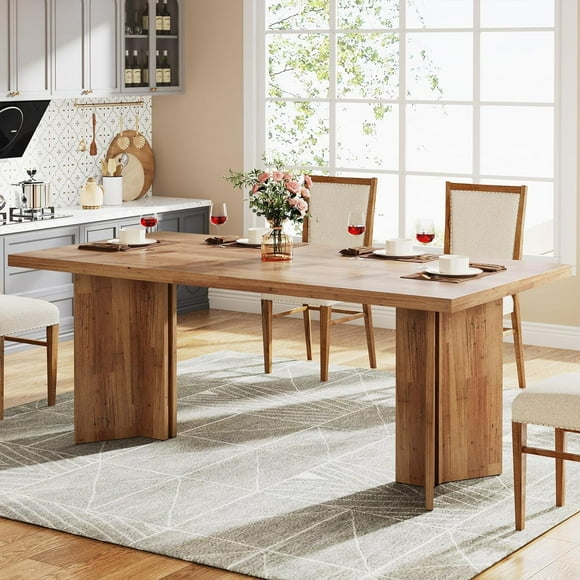 Tribesigns 63" Dining Table, Rustic Wood Dinner Eating Table for Kitchen, Dining Room, Walnut