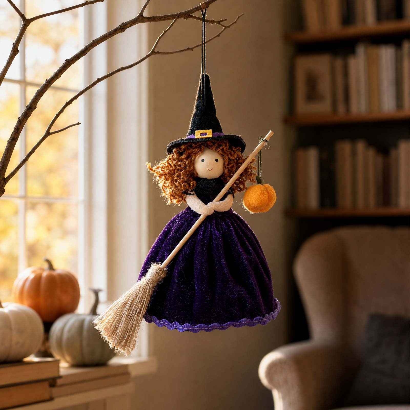 Halloween Witch Doll Vintage Cloth Folk Art Figurine Witch Home Decor Whimsical Halloween Tabletop Ornament Unique Gift