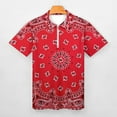 thumbnail image 3 of Bandana - Red Art Men Zipper T-shirt Summer Casual Short Sleeve T-shirt Top, 3 of 7