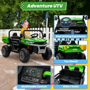 Funride 4WD 24 Volt Ride on Toys with Remote Control, 2 Seater Power Car Wheels UTV Toys, Ride on Truck Car w/ Electric Dump Bed, Shovel, Bluetooth Music