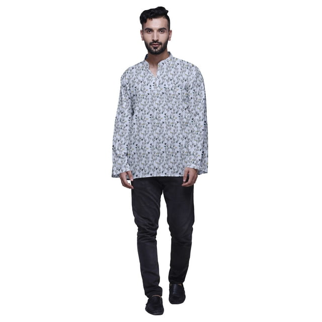 Atasi Kurta Décontractée à Col Chinois Imprimé Chemise Ethnique pour Hommes Kurta Courte Tunique